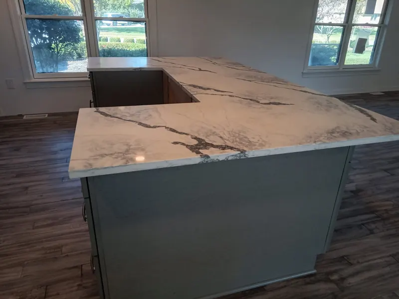 Calacatta-look L-shaped island countertop – Beltway Countertops, Northern Virginia